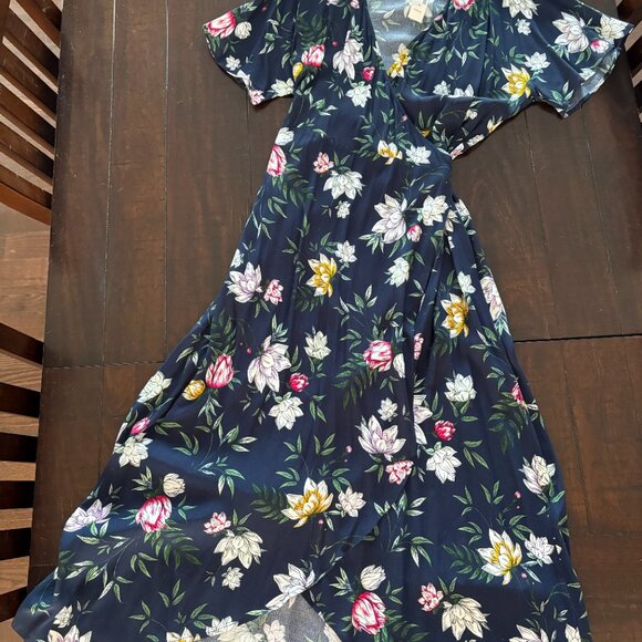 NWT Navy Floral Wrap Midi Dress Sz XL from Reitmans - Picture 2 of 4